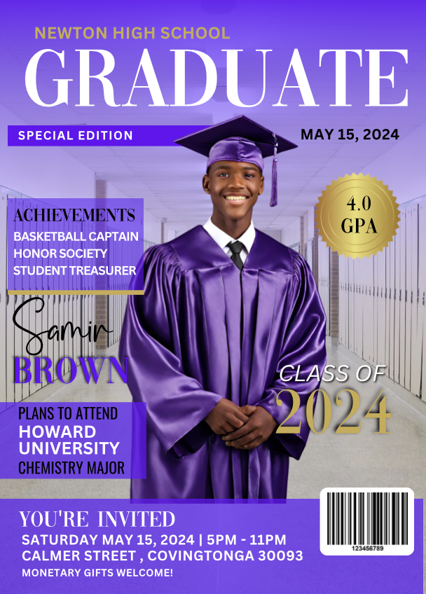 Single Purple Grad Invite