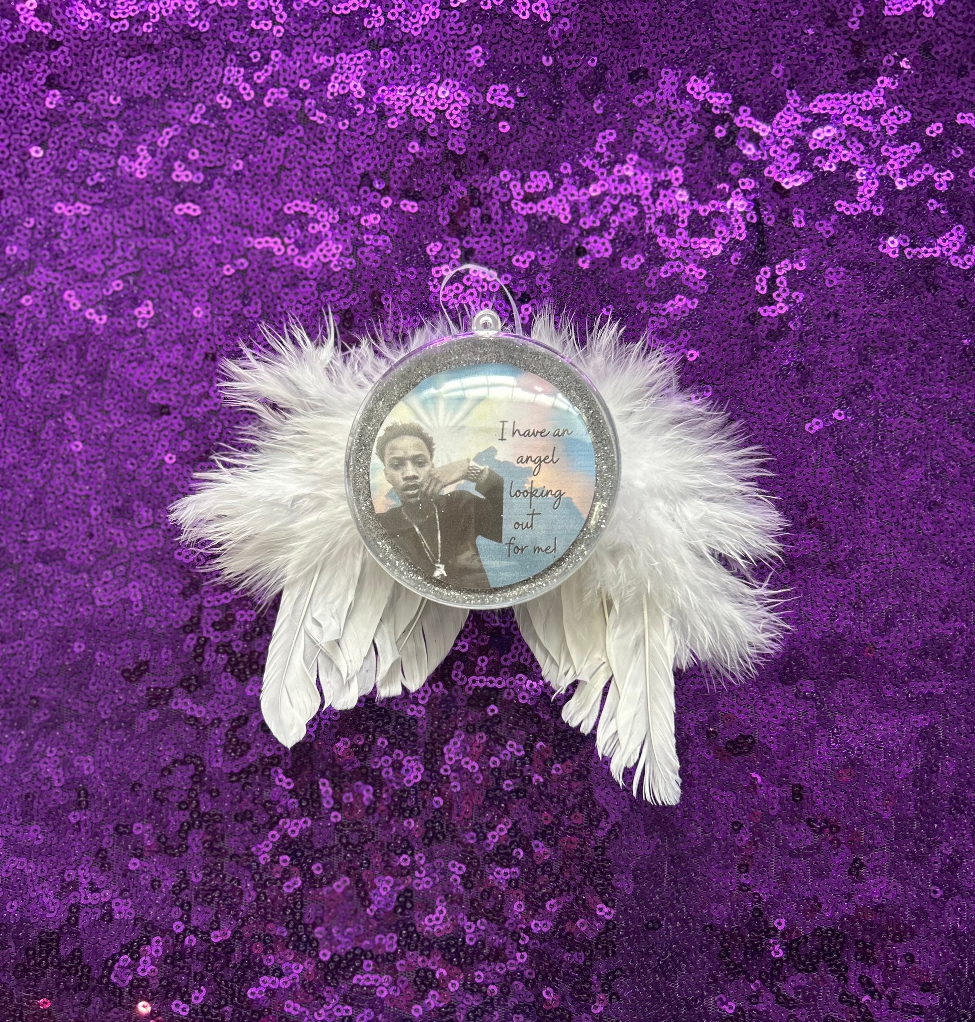 silver; glitter;wings;white wings; angel;ornament;memorial;keepsake;custom;personalized;